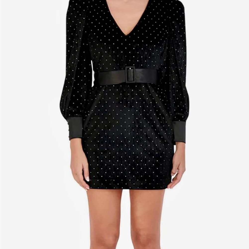 BCBGMAXAZRIA Women’s Fitted Black Velvet Cocktail Dress W/ Delicate Silver Studs